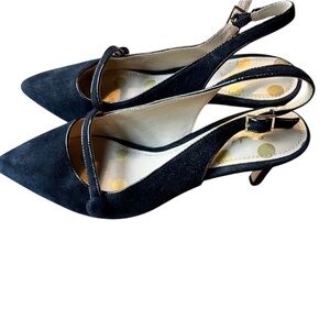 Boden Black Suede Slingback Heels | Size 37 | Real Leather Kitten Heel Shoes